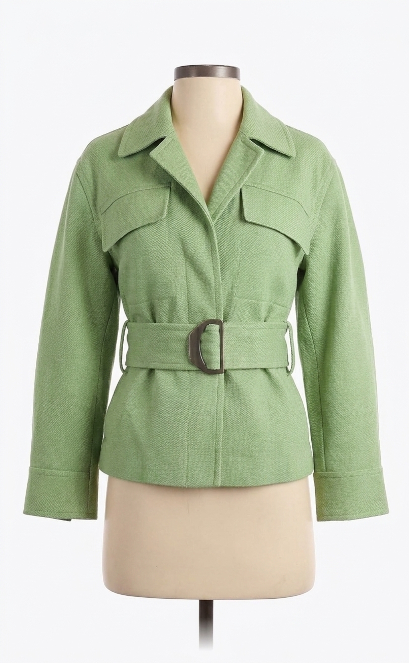 NEW VINCE belted sahariene long sleeve jacket in pistachio